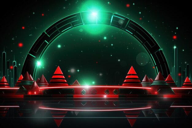 Banner Bożego Narodzenia w czerwonym i zielonym futurystycznym stylu neonowym Generatywna sztuczna inteligencja