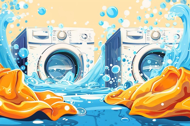 Zdjęcie banner dla pralni z bąbelkami i mokrymi rozpryskami generatywna sztuczna inteligencja