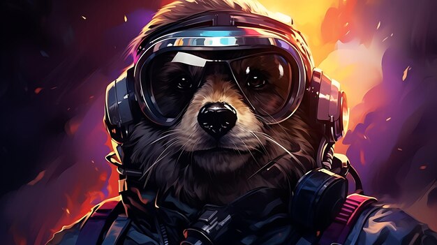 Banner Groundhog w kostiumie kosmicznym Kosmiczny czarny i futurystyczny srebrny 2D Flat Design Ilustracja