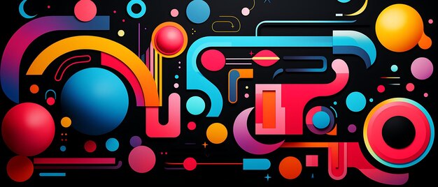 Banner of Bold Abstract Shapes Movement Primary Brights on Black Livel Design Art 2D Clipart Ideas