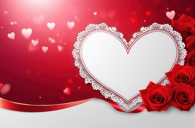 Banner ślubny na Dzień Świętego Walentyna z czerwonym ozdobnym sercem na czerwonym tle dla sprzedaży miłości