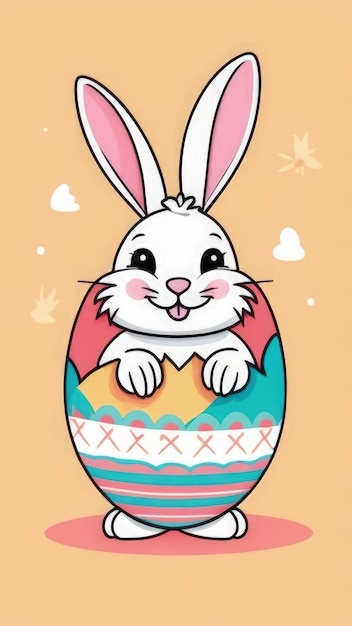 Banner wielkanocny z uroczym królikiem wielkanocnym wykluwającym się z pastelowego koloru Jajko wielkanocne na pastelowym tle Ilustracja królika wielkanocnego siedzącego w pękniętej skorupie jajka Szczęśliwa kartka powitalna wielkanocna