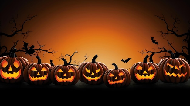 Banner z dyniami na Halloween z przestrzenią do kopiowania