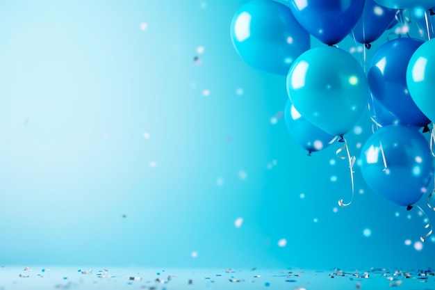 Banner z tematem świętowania Słodkie niebieskie balony konfetti i strumienie tworzą świąteczny