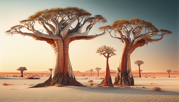 Baobab Drzewo Afryka Krajobraz Madagaskar Przyroda Baobab Drzewa Abstrakcyjna Generatywna Ilustracja Ai