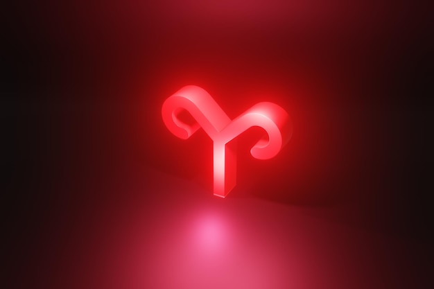 Baran czerwony neonowy symbol zodiaku, czerwony neon blask horoskop znak renderowania 3D