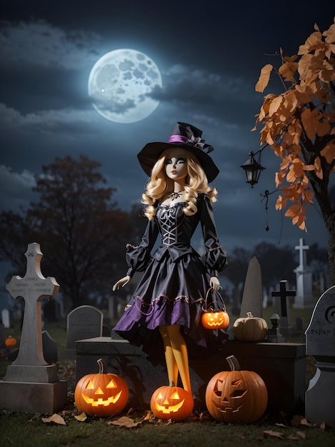 Barbie halloween tło w płaskiej konstrukcji