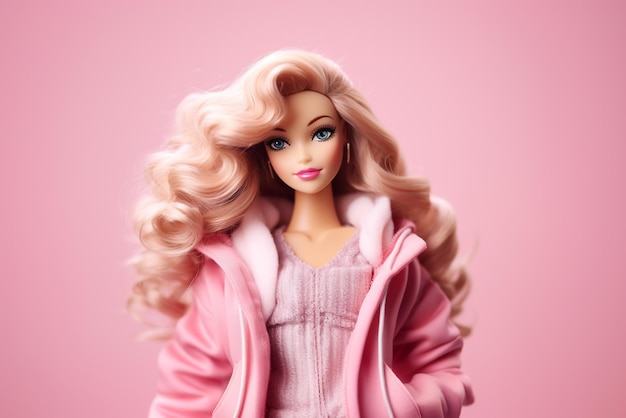 Barbie w różowej sukience z blond włosami