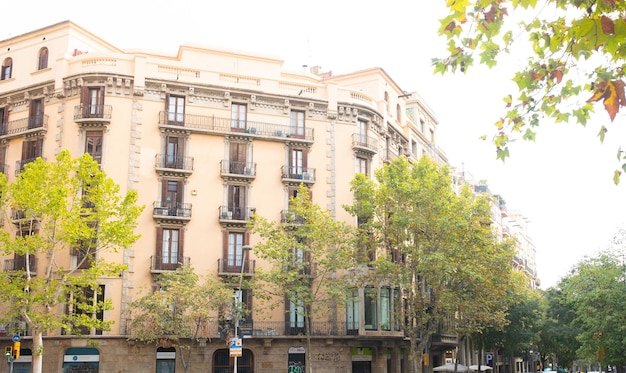 Barcelona Hiszpania Widok ogólny ulicy i budynku Z ulic Barcelony.
