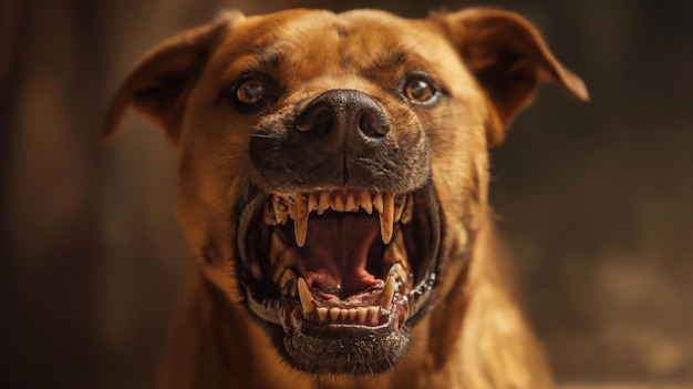 Bardzo agresywny szalony pies z dużymi zębami i niebezpiecznym wściekłym wyglądem Atak przerażającego dzikiego psa na ludzi