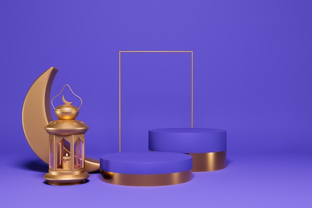 Bardzo Peri podium Ramadan latarnia Crescent ze złotą ramą Renderowanie 3D