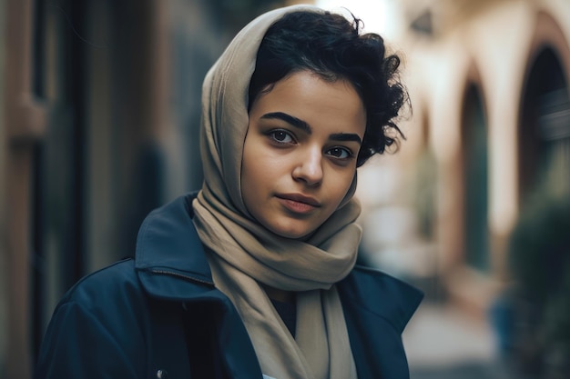 Bardzo piękna młoda kobieta z hidżabem zakrywającym głowę Generative AI