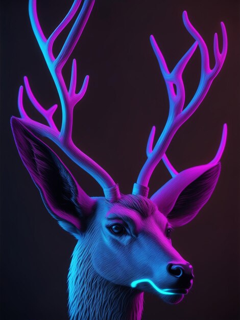 Zdjęcie bardzo piękne zdjęcie głowy jelenia w kolorze neonowym wygenerowane przez ai