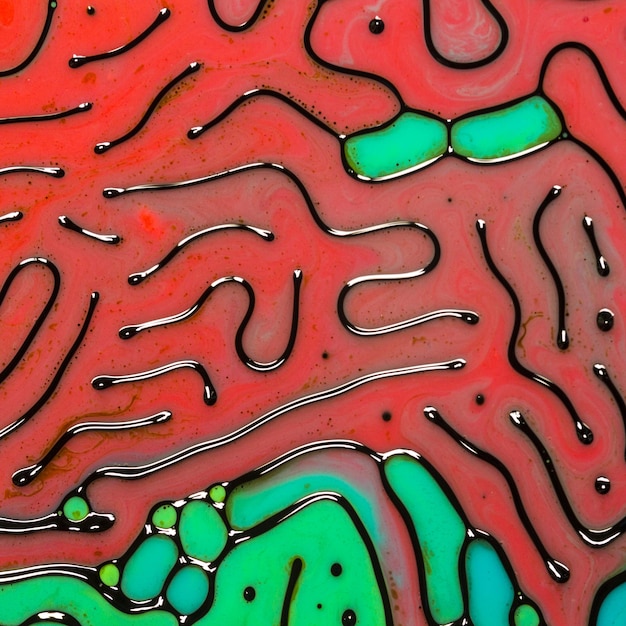 Bardzo piękny styl sztuki abstrakcyjnej zawiera wirujący artystyczny projekt z kolorowymi farbami olejnymi, tworzącymi niesamowite skomplikowane struktury z ferrofluidem