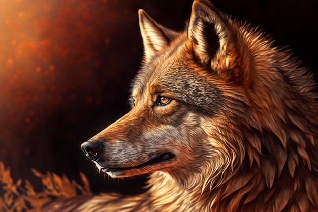 Bardzo piękny wilk w ilustracji słonecznej w stylu cyfrowego airbrushingu