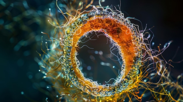 Bardzo powiększone zdjęcie jajka nematody pokazujące skomplikowaną sieć warstw ochronnych