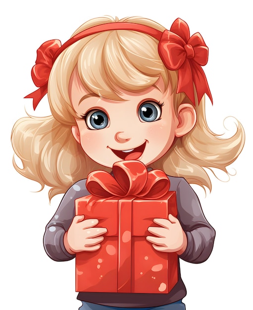Bardzo prosty obrazek do kolorowania dla małych dzieci przedstawiający dziewczynkę otwierającą prezent świąteczny