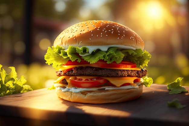 Bardzo smaczny, smaczny, większy hamburger.