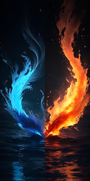 Bardzo szczegółowa ilustracja wody i ognia