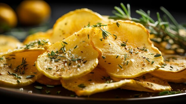 Bardzo szczegółowe ujęcie chipsów ziemniaczanych o smaku ziół cytrynowych