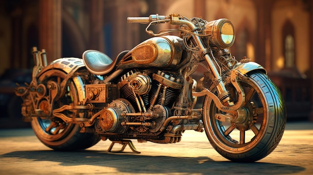 Bardzo szczegółowy motocykl Steampunk