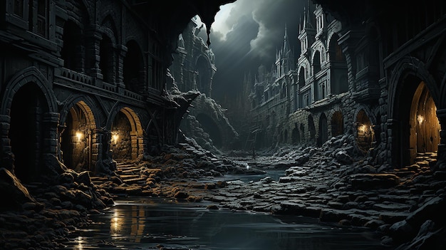 Bardzo wąski tunel jaskiniowy Fantasy ciemnoszara noc