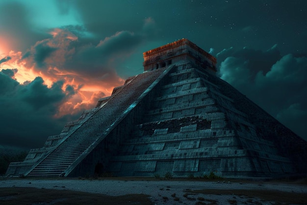 Zdjęcie bardzo wysoka piramida z niebem na tle