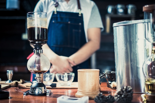 Barista Cafe Making Coffee Przygotowanie Service Concept