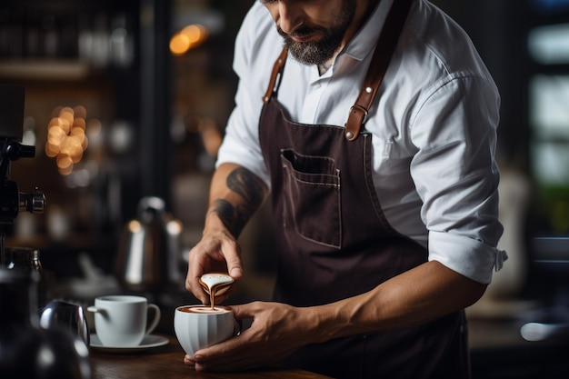 Barista robi filiżankę kawy.