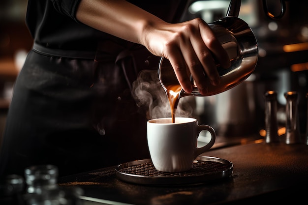 Barista robiący filiżankę kawy Artystyczny ujęcie