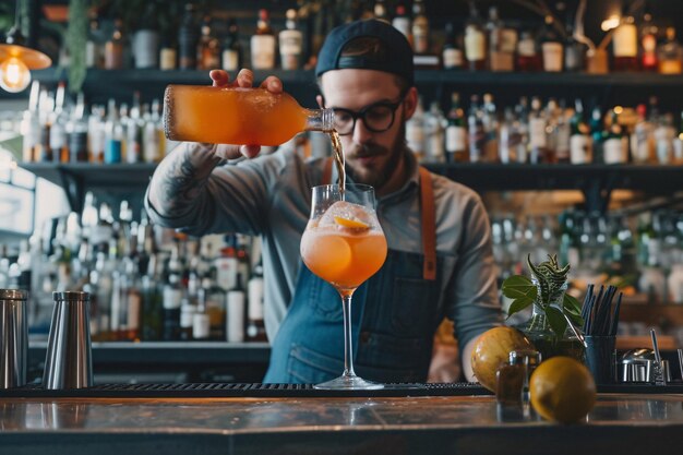 Barman robi koktajle w klubie nocnym.