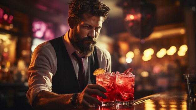 Barman z koktajlem w barze