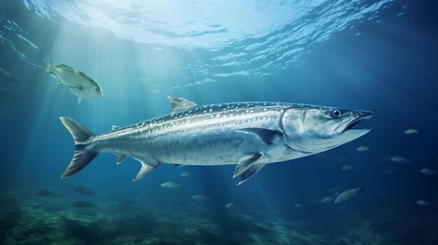 Zdjęcie barracuda pływa w oceanie pod wodą zdjęcie generowane przez sztuczną inteligencję