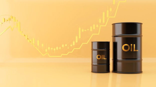Baryłka ropy na złotym tle i wzrost wykresu cen akcji Ceny ropy wpływają na finansowanie podróży i transportuKoszty energii w biznesieRenderowanie 3D