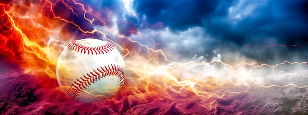 Baseball w kolorowej eksplozji ognistej energii i sportowej wydajności wykonanej przez Generative AI