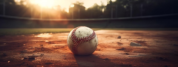 Baseball w polu ze słońcem świecącym na nim