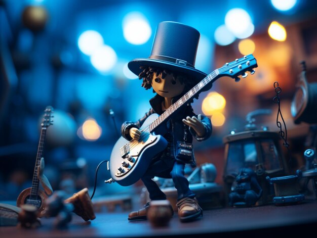 Zdjęcie basista gitary rockowej, kreskówkowy mężczyzna z brodą, zdjęcia generowane przez ai