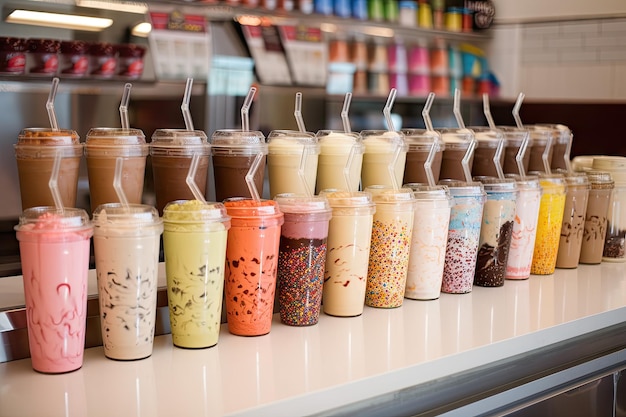 Batonik Milkshake z różnymi smakami i dodatkami do wyboru stworzony za pomocą generative ai
