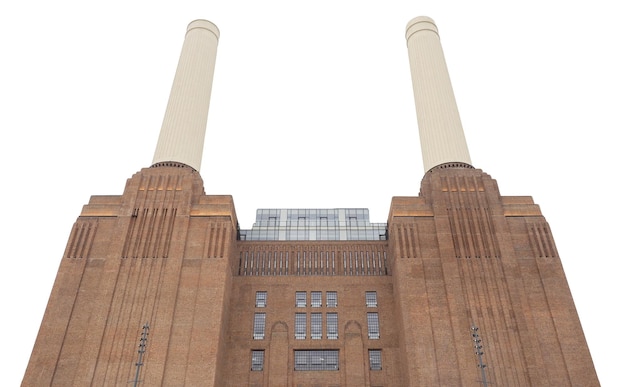 Battersea Power Station w Londynie na białym tle nad białym
