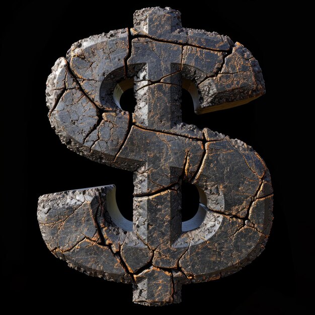 Zdjęcie bazaltowy kamień z znakiem dolara na czarnym tle