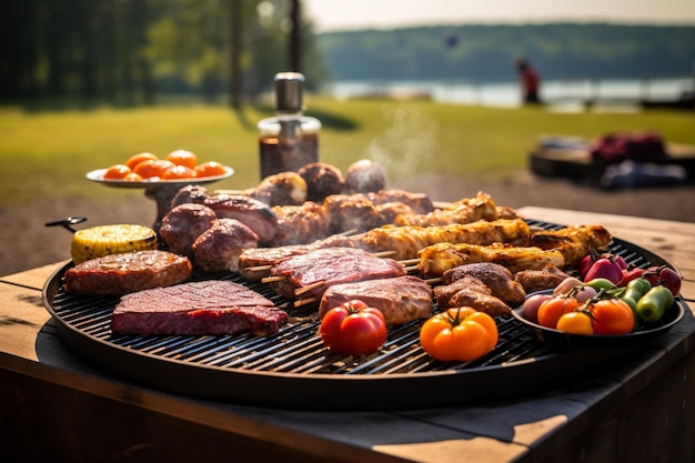 Bbq piknik z różnymi rodzajami mięsa