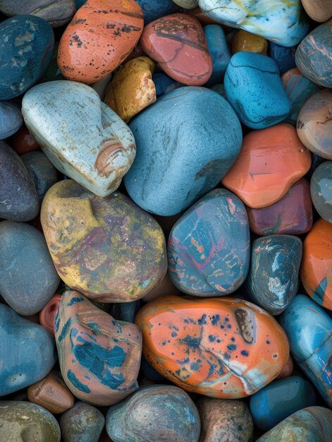 Beach Stones Vertical Macro Shot z gładkich kolorowych skał na brzegu jeziora Superior