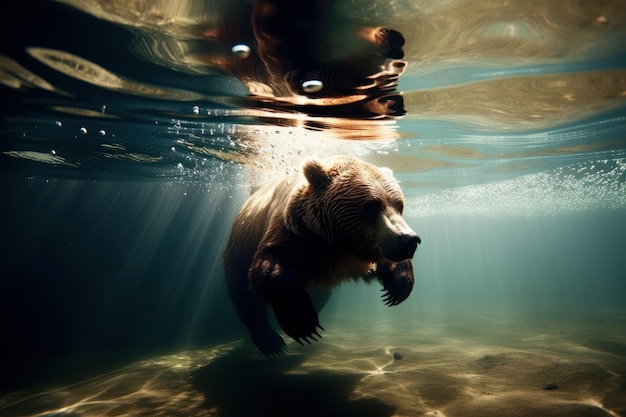 Bear Is Underwater Beautiful Illustrationobraz Generatywna Ai