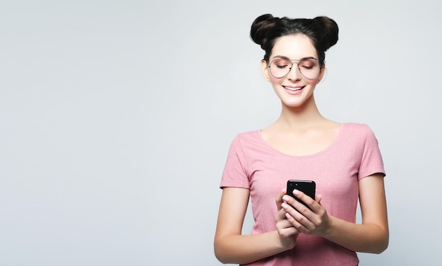 beautiful cheerful woman talking on mobile phone