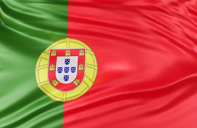 Zdjęcie beautiful portugal flag wave close up na tle transparentu z miejsca kopiowania., model 3d i ilustracji.