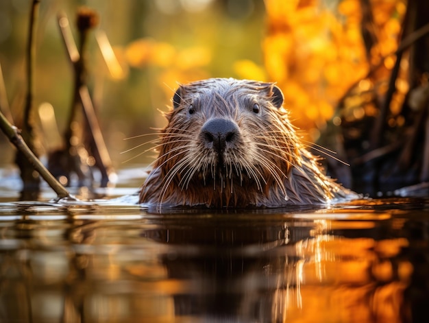Zdjęcie beaver w swoim naturalnym środowisku fotografia dzikiej przyrody generatywna sztuczna inteligencja