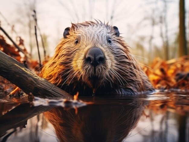 Beaver w swoim naturalnym środowisku Fotografia dzikiej przyrody Generatywna sztuczna inteligencja