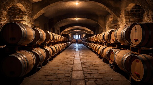 Beczki winiarskie w piwnicy