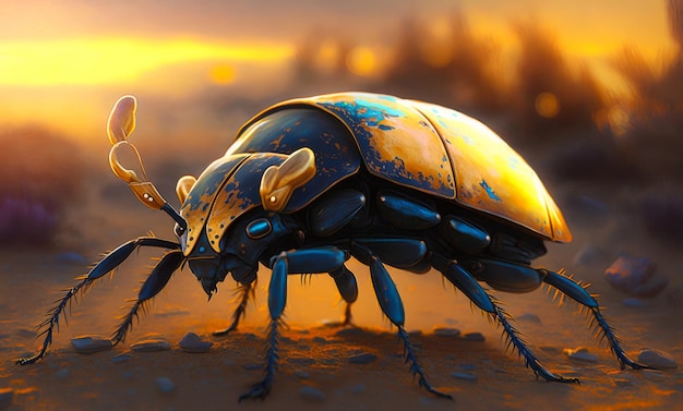 Beetle stoi na środku pustyni Generative AI