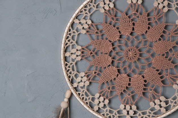 Beige Broun Crochet Serwetka Dream Catcher